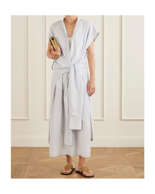 Totême White Twist-Front Striped Cotton-Poplin Maxi Shirt Dress