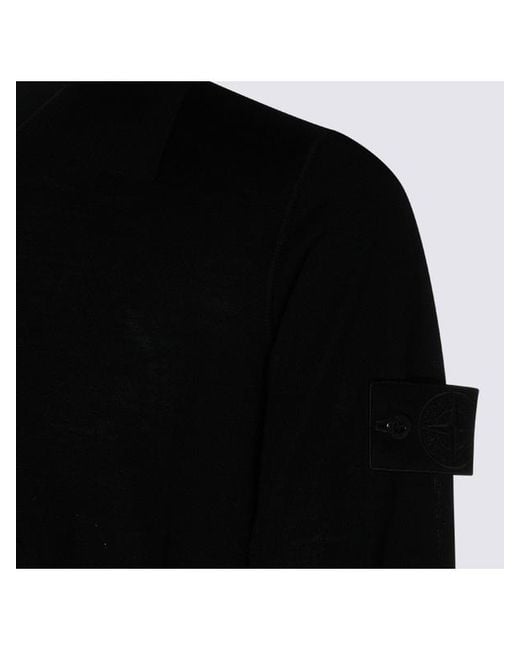Stone Island Black Long-Sleeved Knit Polo Shirt for men