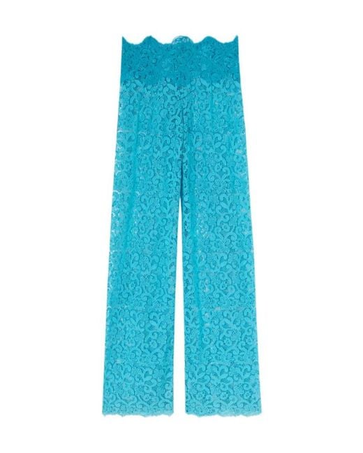 Ermanno Scervino Blue Scalloped Macramé Wide-Leg Pants