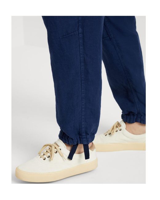 Brunello Cucinelli Blue Dyed Linen Straight-Leg Trousers for men