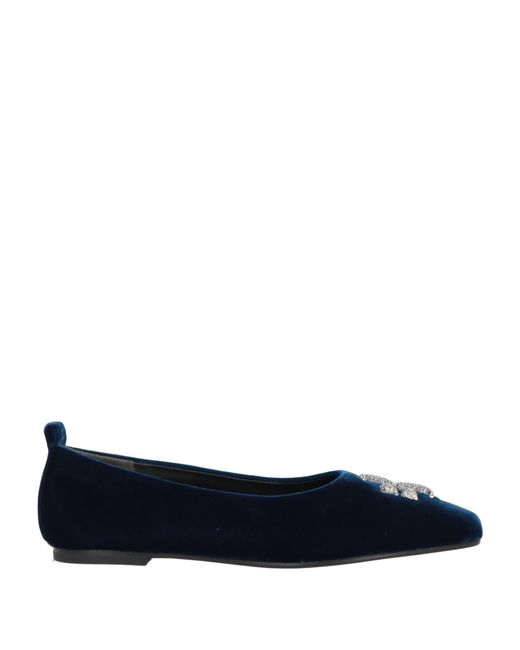 Tory Burch Blue Velvet Ballet Flats With Crystal Embellishments