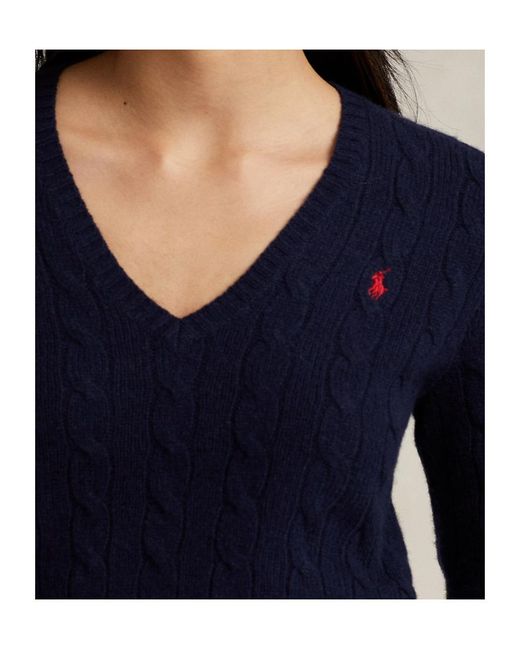 Polo Ralph Lauren Blue Cable-Knit V-Neck Jumper