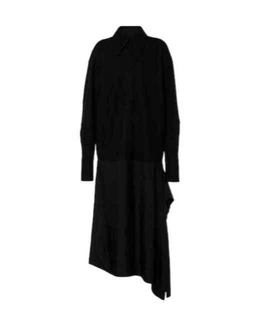 Jil Sander Black Asymmetric Wool-Trimmed Shirt Dress