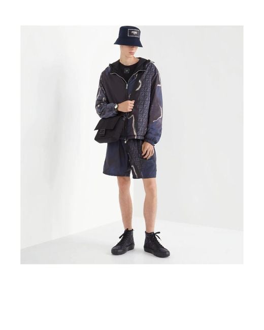 Fendi Blue Roma Logo Patch Bucket Hat for men