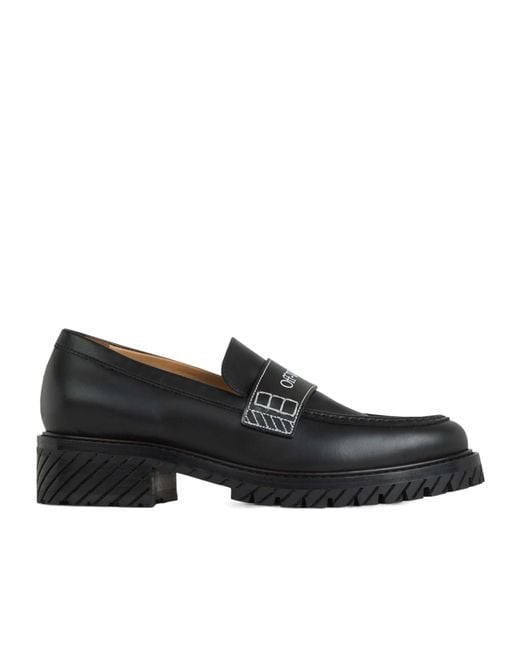 Off-White c/o Virgil Abloh Black Military Logo Debossed Slip-On Loafers