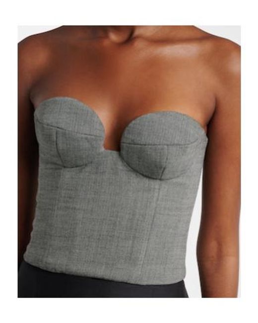 Magda Butrym Gray Herringbone Wool-Blend Bustier Top