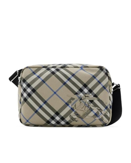 Burberry Gray Checked Logo Detailed Crossbody Bag for men