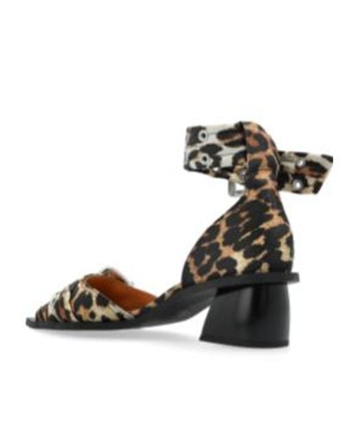 Ganni Metallic Leopard Print Ankle-Strap Pumps