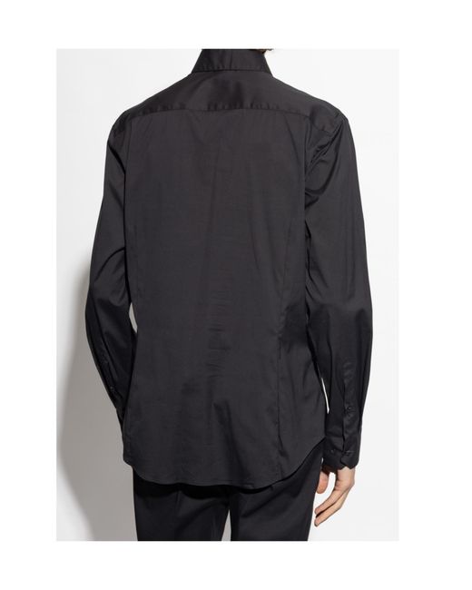 Giorgio Armani Blue Curved Hem Poplin Shirt for men