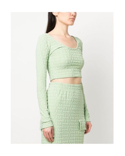 Sunnei Green Letter Detail Long-Sleeved T-Shirt
