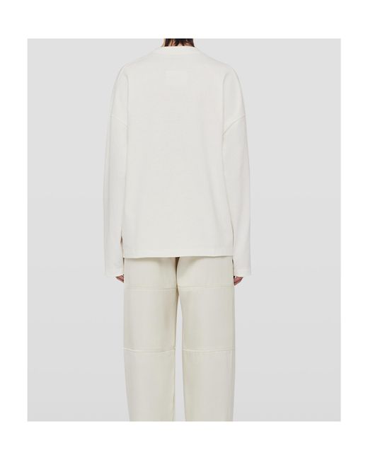 Jil Sander White Logo Printed Long-Sleeved T-Shirt