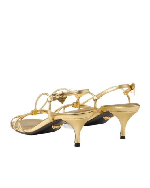 Prada Metallic Square-Toe Sandals