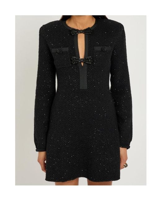 Self-Portrait Black Embellished Knit Mini Dress