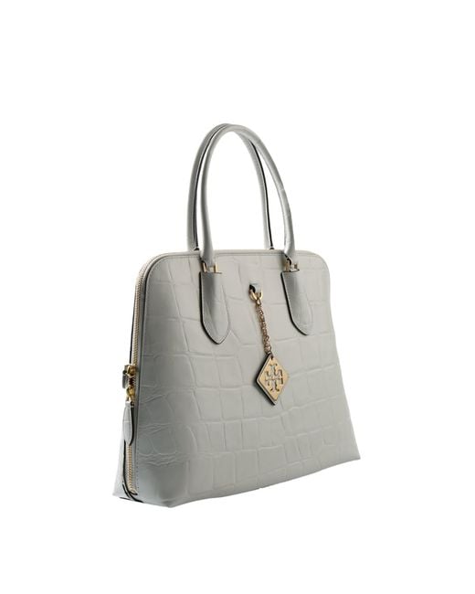 Tory Burch Gray Swing Crocodile-Embossed Tote Bag