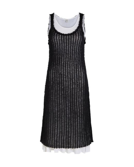 Totême Black Layered Mohair-Blend Midi Dress