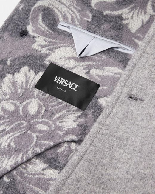 Versace Gray Logo-Embroidered Button-Up Blouson Jacket for men