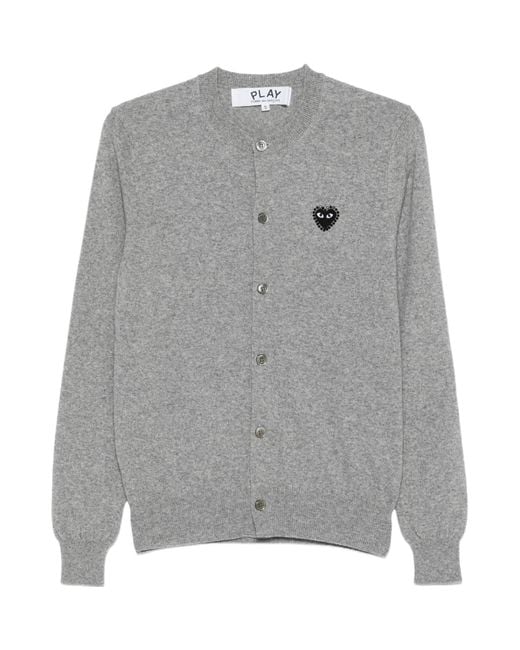 COMME DES GARÇONS PLAY Gray Comme Des Garçons Play Logo Patch Crewneck Cardigan for men