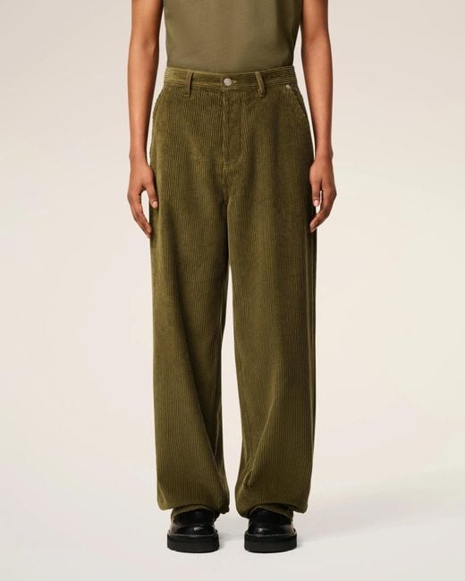 AMI Green Wide-Leg Corduroy Trousers for men
