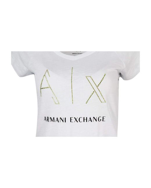 ARMANI EXCHANGE White Embellished V-Neck T-Shirt