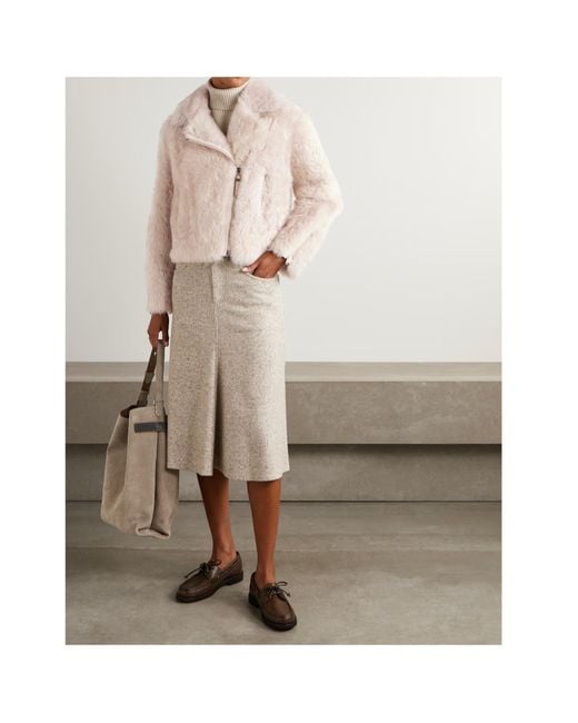 Brunello Cucinelli Natural Leather-Trimmed Shearling Jacket