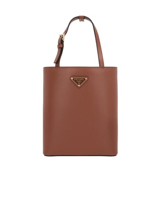 Prada Brown Triangle-Logo Leather Tote Bag