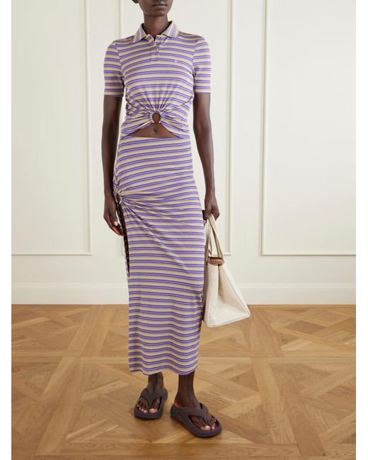 Rabanne Purple Piercing-Detail Striped Maxi Skirt