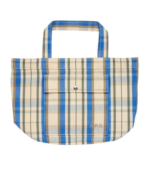 A.P.C. Blue Cohtb Checked Tote Bag for men