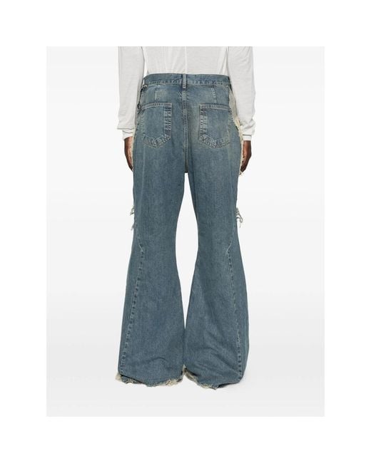 Rick Owens Blue Distressed Bootcut Jeans for men