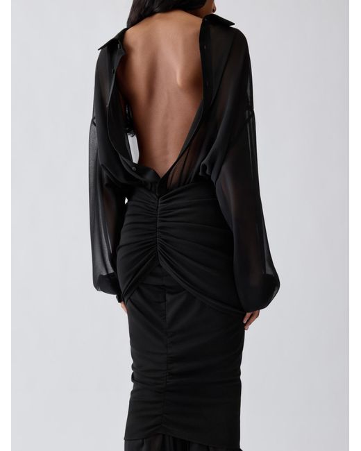Jacquemus Black Siroco Ruched Sheer-Panel Midi Dress
