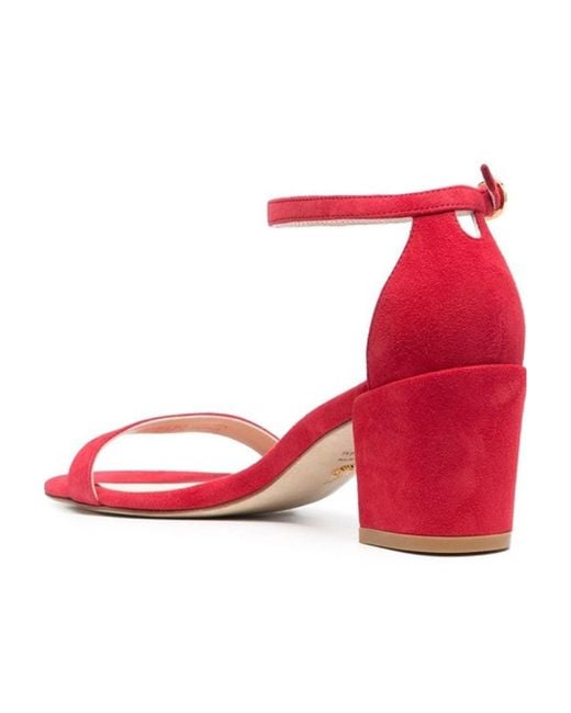 Stuart Weitzman Red One Word With Thick High-Heeled Sandals