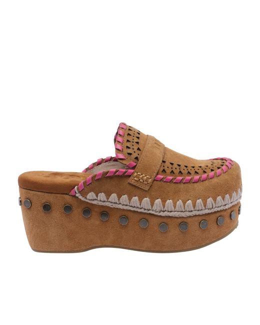 Mou Brown Slip-On Clog Mules