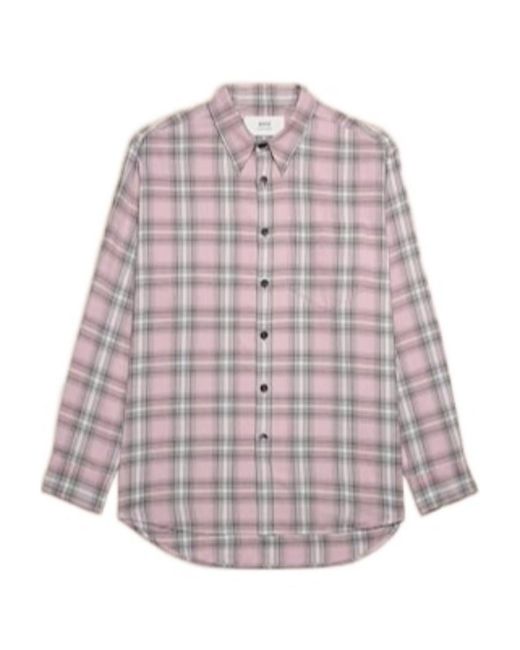 AMI Gray Checked Long-Sleeved Shirt for men