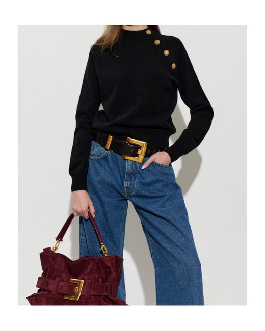 Balmain Blue Button-Detailed Knitted Sweater