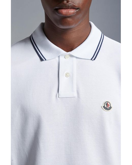 Moncler White Logo Patch Short-Sleeved Polo Shirt for men