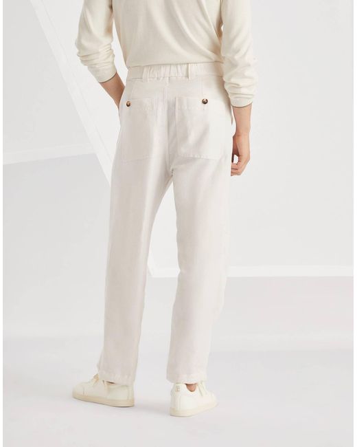 Brunello Cucinelli White Buttoned Straight Leg Trousers for men