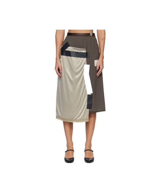 Maison Mihara Yasuhiro Natural Lace-Trimmed Midi Skirt