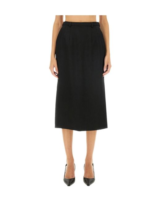Dolce & Gabbana Black High Waist Gabardine Midi Skirt
