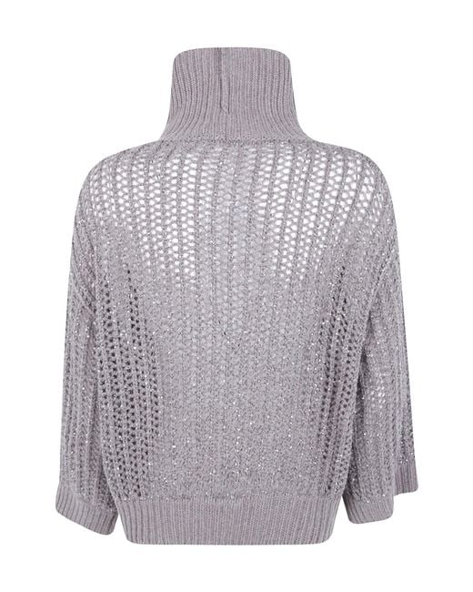 D.exterior Gray Open-Knit Sweater
