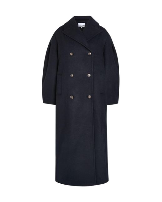 Ganni Blue Double-Breasted Coat