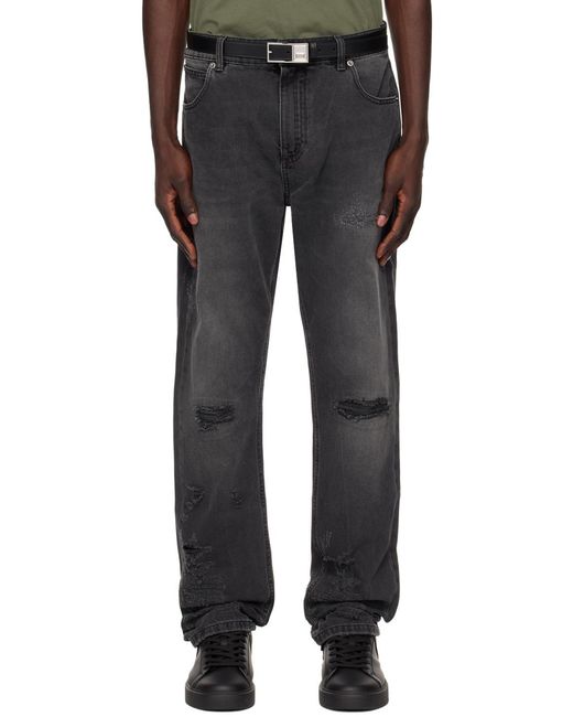 Balmain Gray Distressed Slim Fit Jeans for men