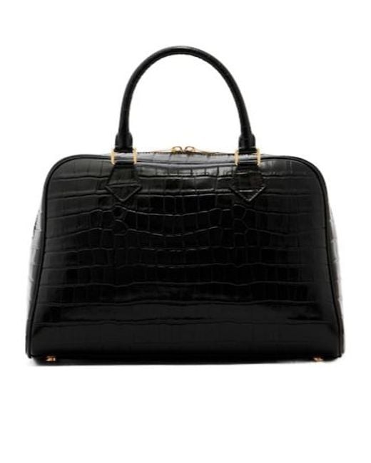 Nili Lotan Black Jaclyn Croc-Effect Leather Bowling Bag