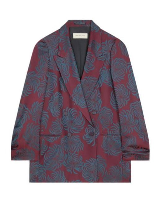 Dries Van Noten Purple Floral Printed Double-Breasted Blazer