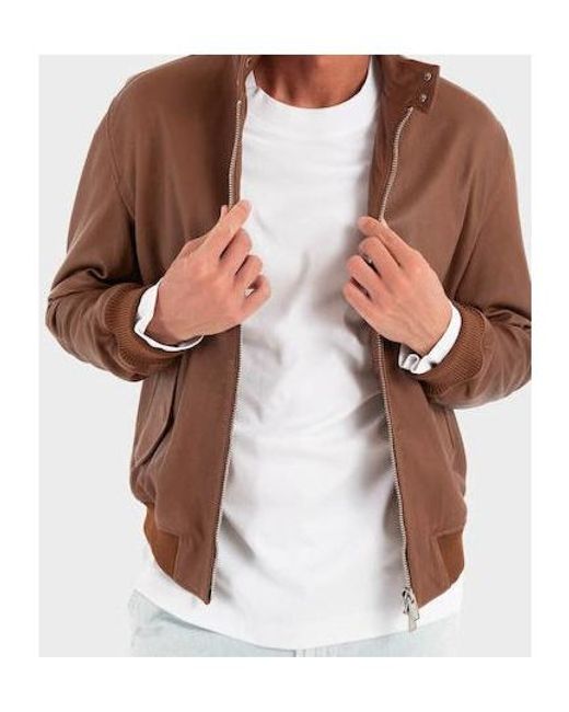 Boss Brown Boss Zip-Up Leather Jacket for men