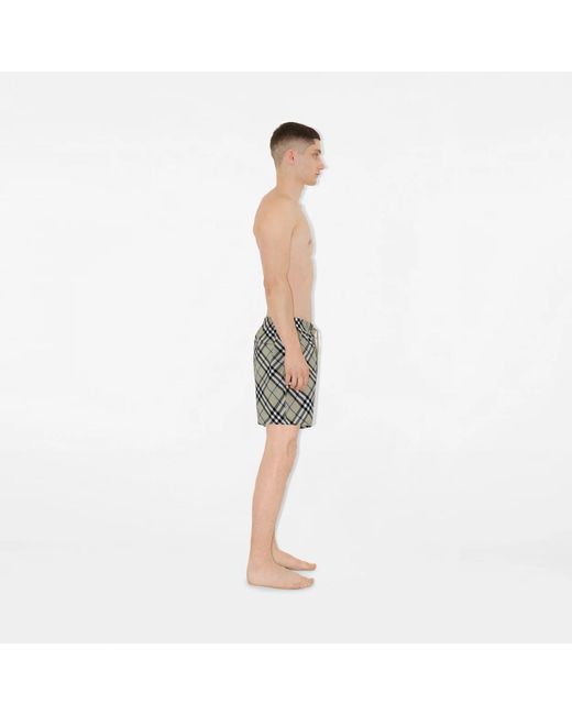 Burberry Gray Checked Drawstring-Waist Swim Shorts for men