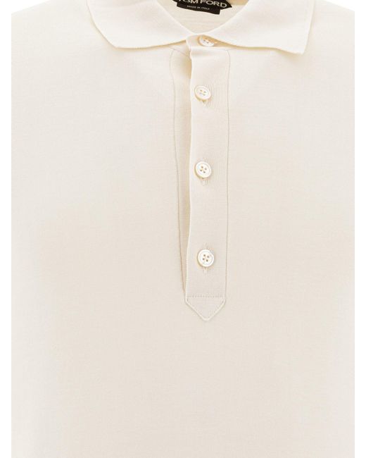 Tom Ford White Short-Sleeved Knitted Polo Shirt for men