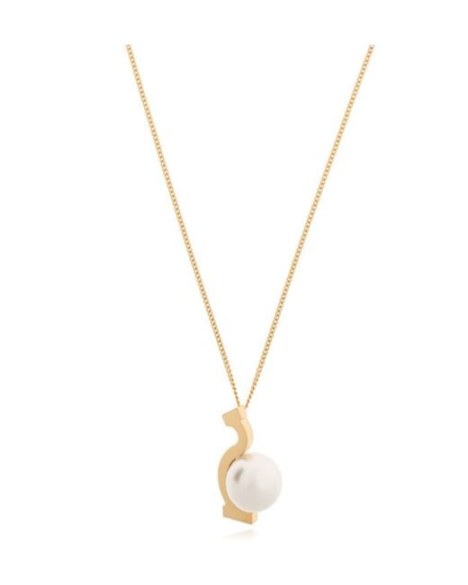 Ferragamo White Ferragamo Embellished Pendant Necklace