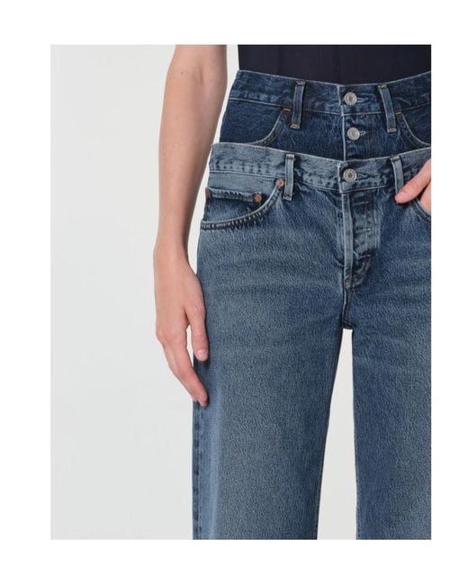Agolde Blue Elson Double-Waisted Jeans