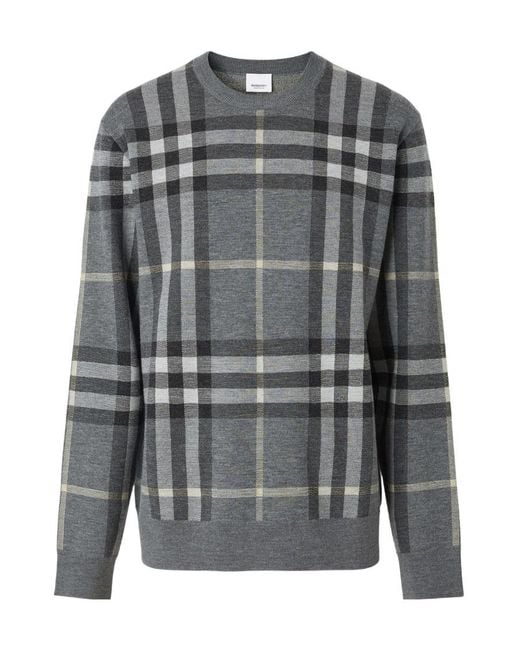 Burberry Gray Check-Pattern Wool-Silk Jumper for men