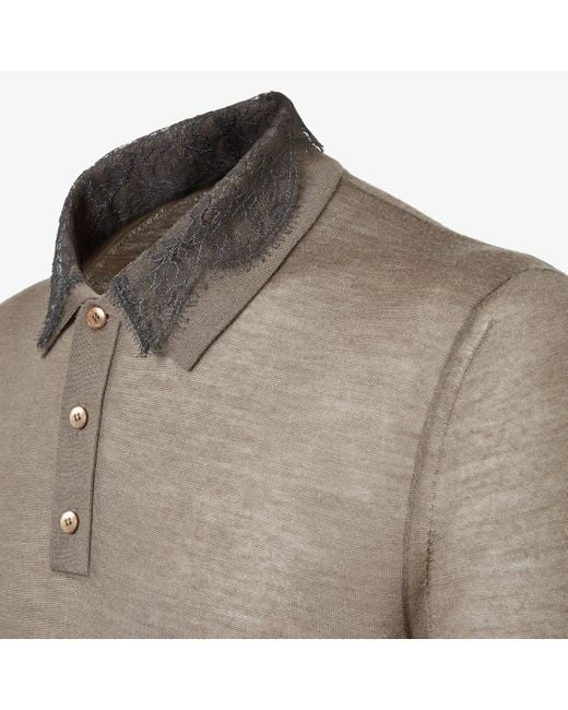 Fendi Gray Lace Detailed Short Sleeved Polo Shirt for men