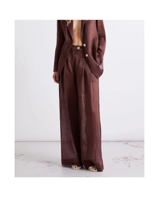 Marella Purple Ramie Wide-Leg Trousers